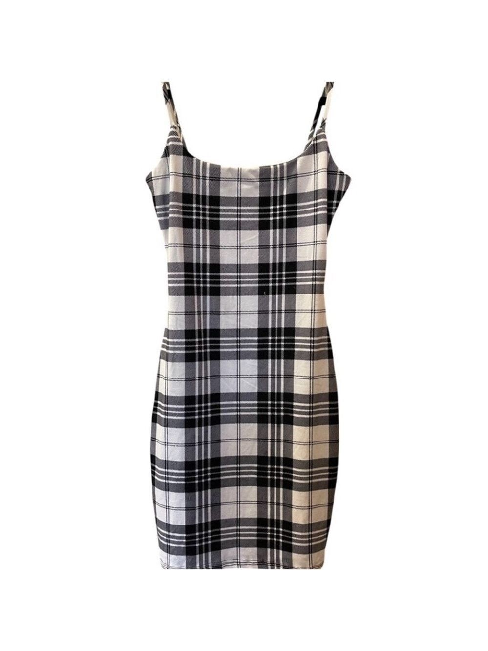 Windsor Women's Black + White Plaid Spaghetti Strap Mini Dress Size Small